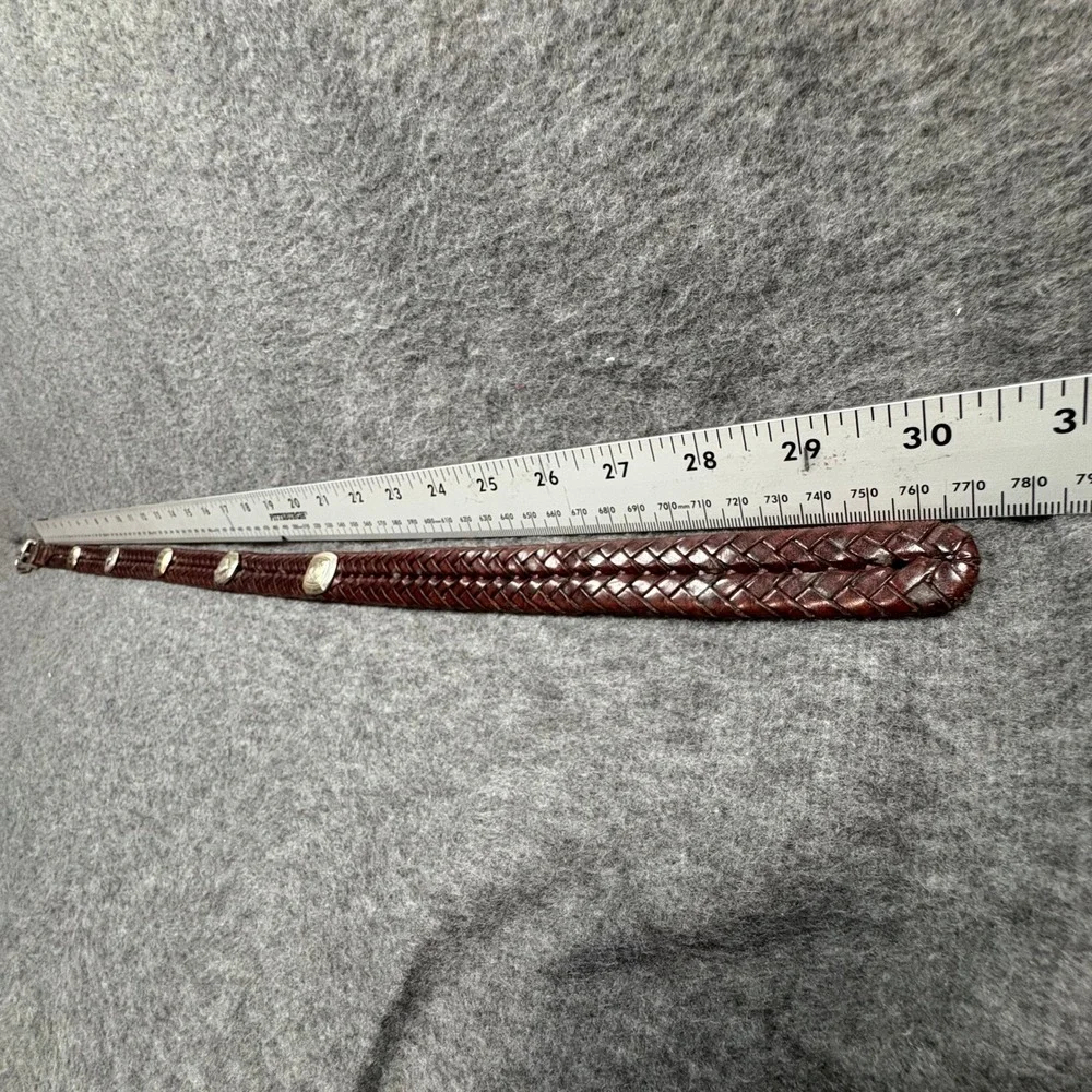 Brighton Braided Leather Belt Brown Silver Buckle‎ Western Boho Women's 28